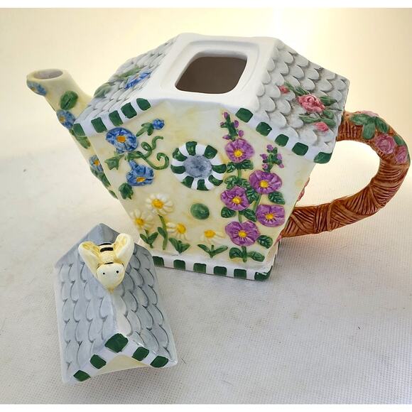 TEAPOT-FLOWERS INC BALLOONS-Bird House Design-Bee-Floral-Holds 3 Cups - Picture 9 of 16